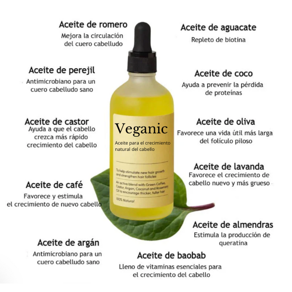 Aceite Natural Vegano Para Crecimiento del Cabello